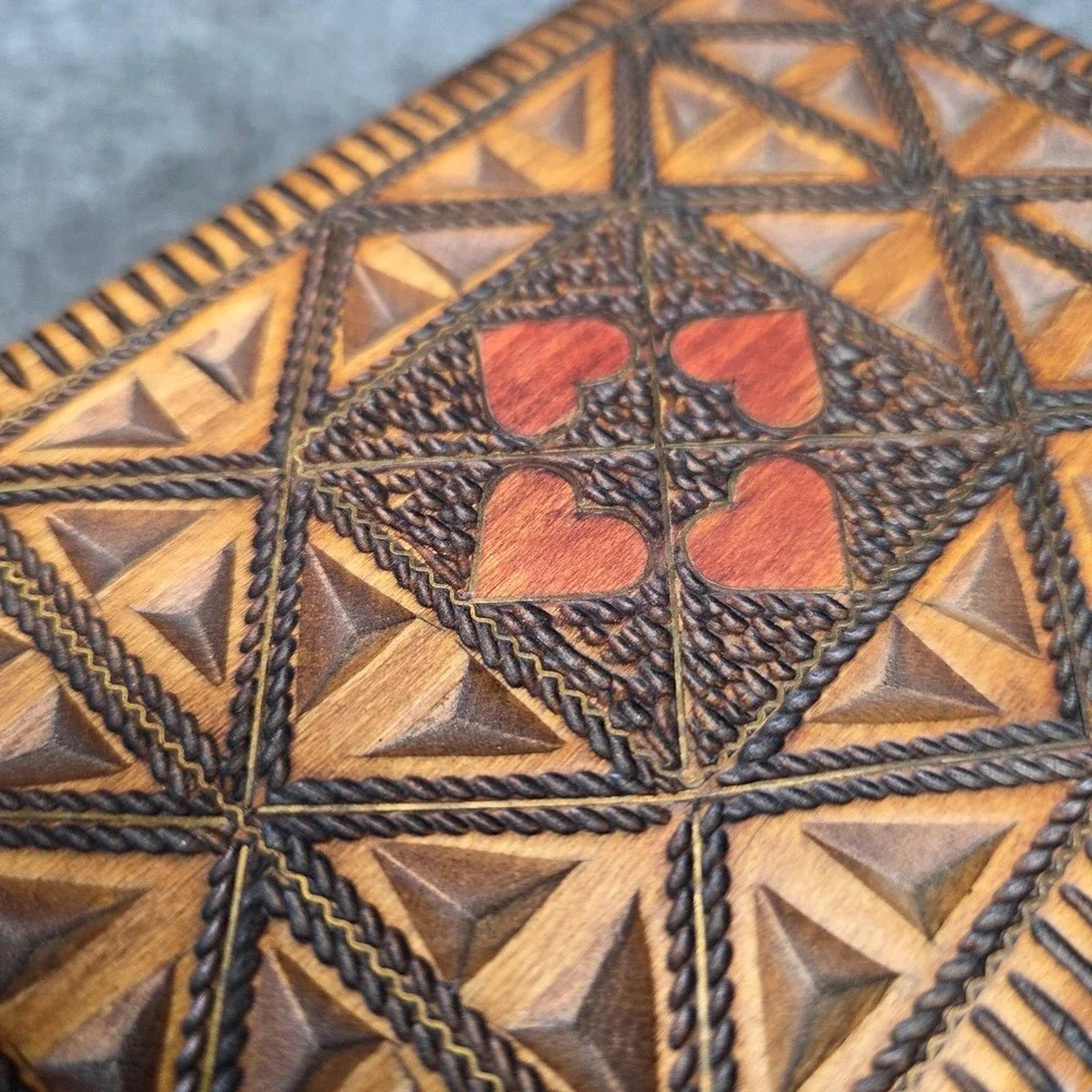 Vintage Wooden Hand Carved Polish Trinket Jewelry Storage Box Made In Poland